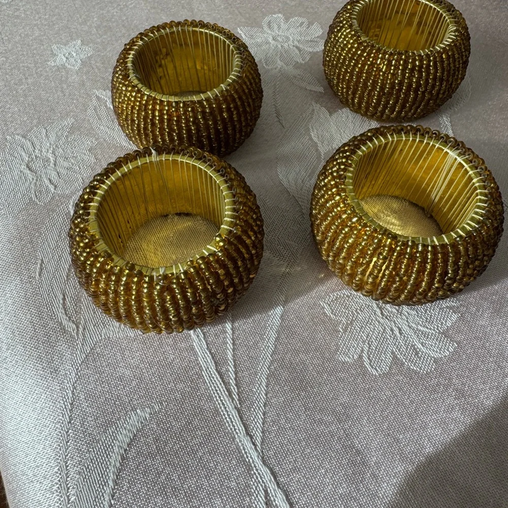 Set of 4 Gold Beaded Napkin Rings